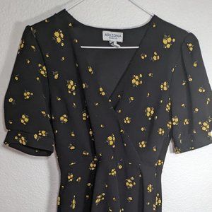 black, yellow floral mini dress